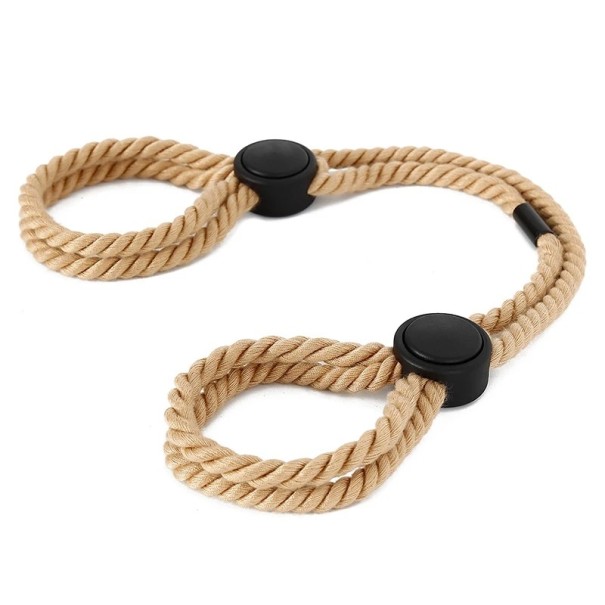 Jute BDSM-reb med to løkker og strammesystem, ideelt til bondage og bevægelsesbegrænsning, naturmateriale, diskret emballage beige