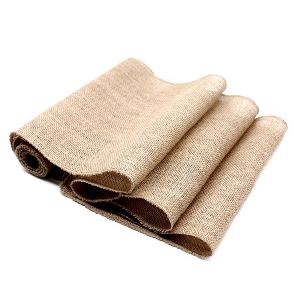 Jutinen pöytäjuoksija 30x200 cm Luonnollinen vintage säkkikangas rustiikkinen khaki koristelu häihin maalaishäihin juhlapöydälle ja tuoleille 1