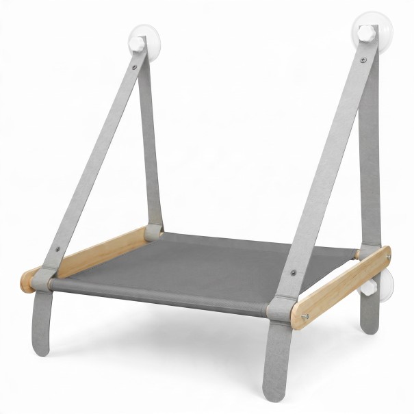 Käännettävä riippuva peti kissoille ikkunalle 54 x 40 cm 4 imukuppia Puupalkit ja hihnat Kantavuus jopa 18 kg Harmaa Ikkunapeti 1