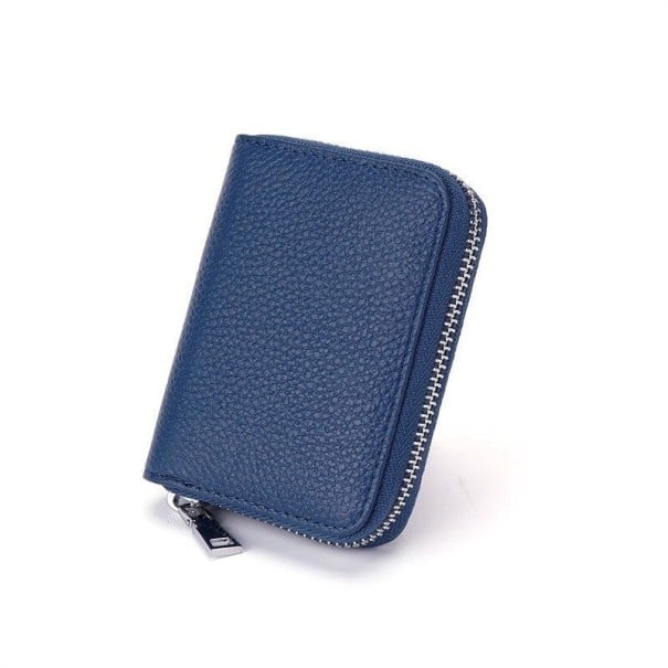 Kaarten- en documentenhoes van echt leer met harmonika-vakken Compact reisontwerp met rits rondom 10,5 x 2,5 x 8 cm donkerblauw