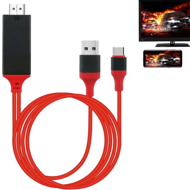 Kabel HDMI na USB-C / USB červená