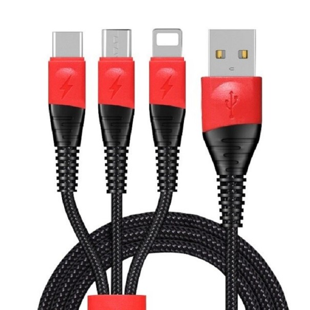 Kabel ładujący USB do Micro USB / USB-C / Lightning czarny 50 cm
