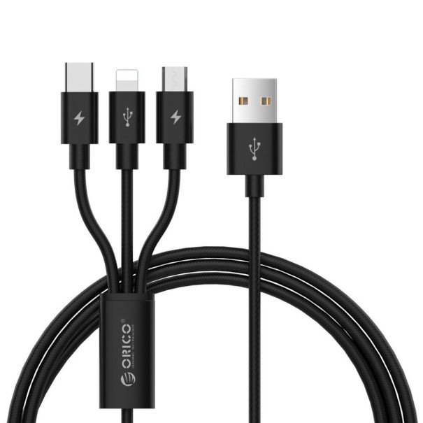 Kabel ładujący USB do Micro USB / USB-C / Lightning K665 czarny