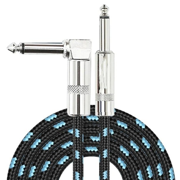 Kabel pleciony do gitary elektrycznej 3 m z kątem 90° Wytrzymały kabel instrumentalny w neutralnych kolorach Akcesoria muzyczne niebieski