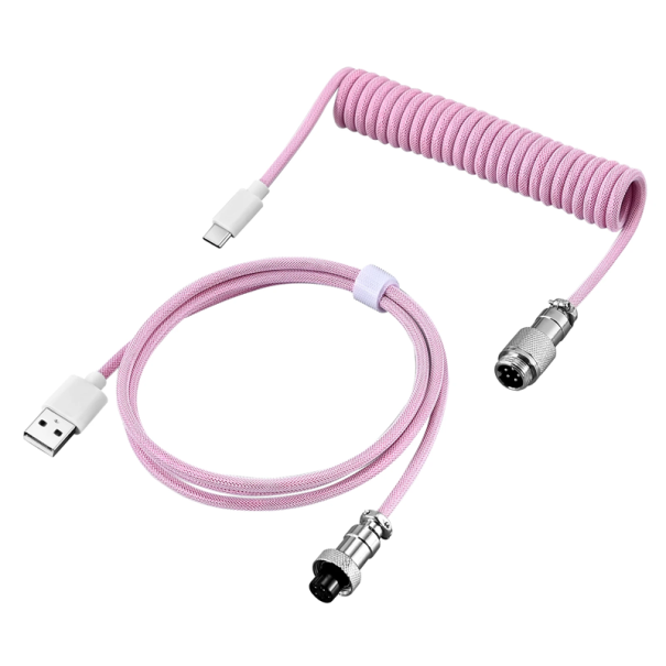 Kabel USB-C na USB-A 3m z aviator konektorem do mechanicznej klawiatury Odłączany design Odporna plecionka Akcesoria gamingowe różowy