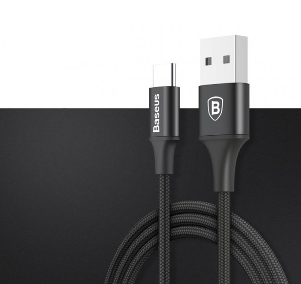 Kabel USB z lampką LED typu C J1635 czarny 1 m