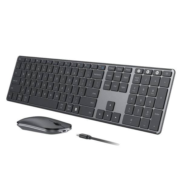 Kabellose Bluetooth Tastatur und Maus Seenda wiederaufladbar Aluminium USB schwarz-graues Set für Büro Laptop PC Home-Office