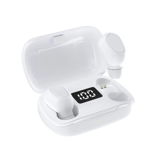 Kabellose In-Ear-Kopfhörer mit Ladeetui und Anzeige Bluetooth 5.0 Reichweite 10 m Anruf- und Lautstärkeregelung Sprachassistent weiß