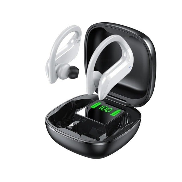 Kabellose In-Ear-Kopfhörer mit Ohrenhaken Ladebox mit Batteriestatus-Display Bluetooth 5.0 Lautstärkeregelung und Anrufsteuerung weiß
