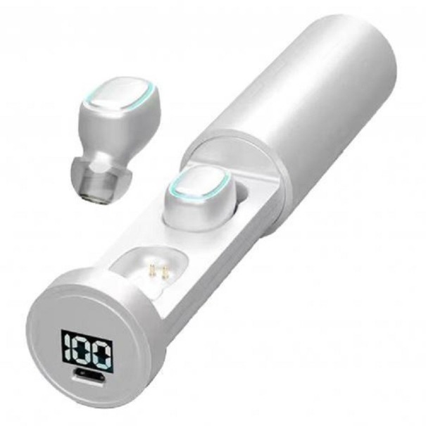 Kabellose In-Ear-Kopfhörer zum Musikhören Bluetooth 5.2 Zylindrisches Ladeetui mit Display Batterie des Etuis 400 mAh Reichweite 10 m weiß