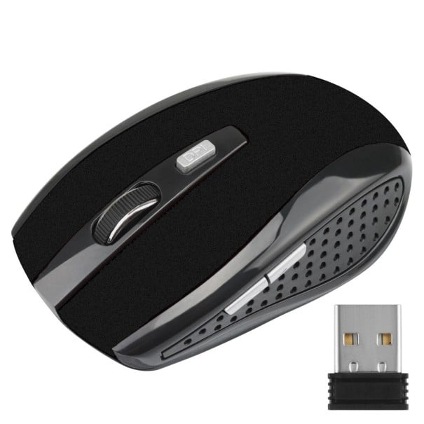 Kabellose Maus für Computer und Laptop mit USB-Empfänger 2,4 GHz Auflösung bis zu 1600 DPI Reichweite 10 m Seitentasten Stromversorgung 2x AAA schwarz