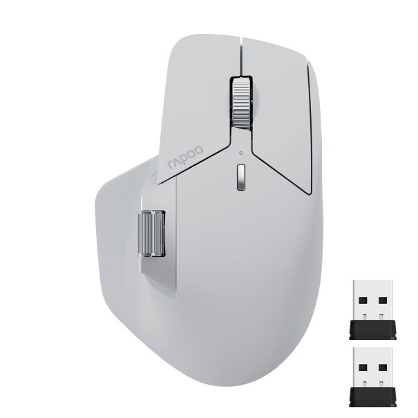 Kabellose Maus Rapoo MT760L Bluetooth wiederaufladbar 12,5×8,1×4,7 cm USB-A USB-C hellgrau für Büro und Arbeiten mit mehreren Geräten