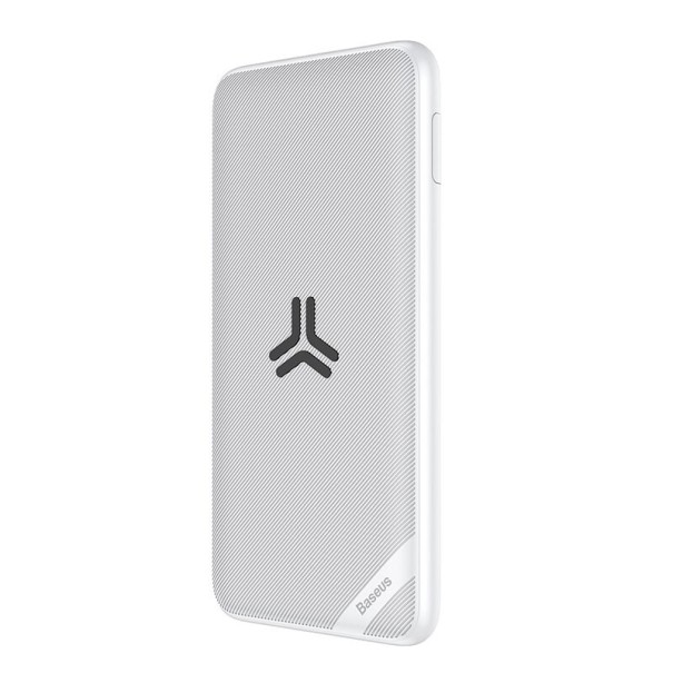 Kabellose Powerbank 10000 mAh für Telefone Kabelloses Laden bis zu 10 W Eingänge Micro USB und USB-C Ausgänge USB und USB-C Dünnes Gehäuse 1,6 weiß