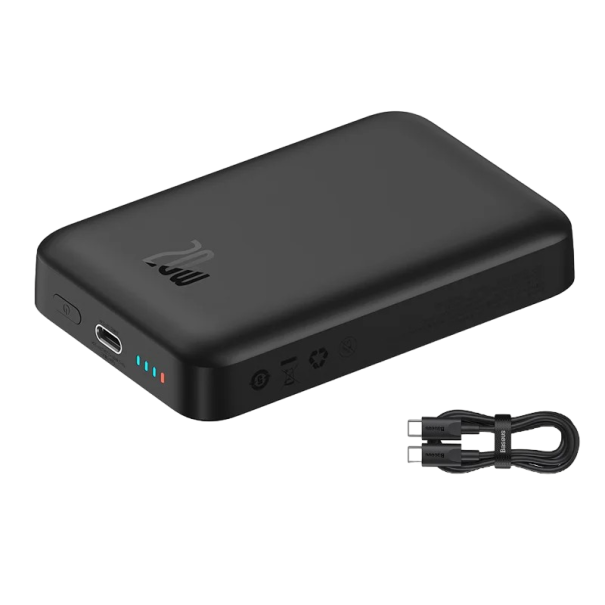 Kabellose Powerbank USB-C 10000 mAh 20 W weiß schwarz