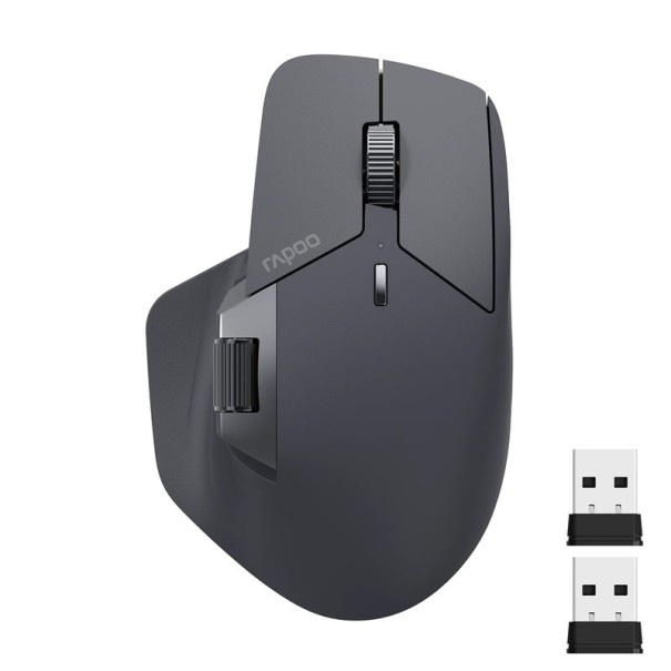 Kabellose Rapoo MT760M Bluetooth wiederaufladbare Maus 11,5×7,4×4,2 cm USB-A USB-C dunkelgrau für Büro und Arbeit mit mehreren Geräten