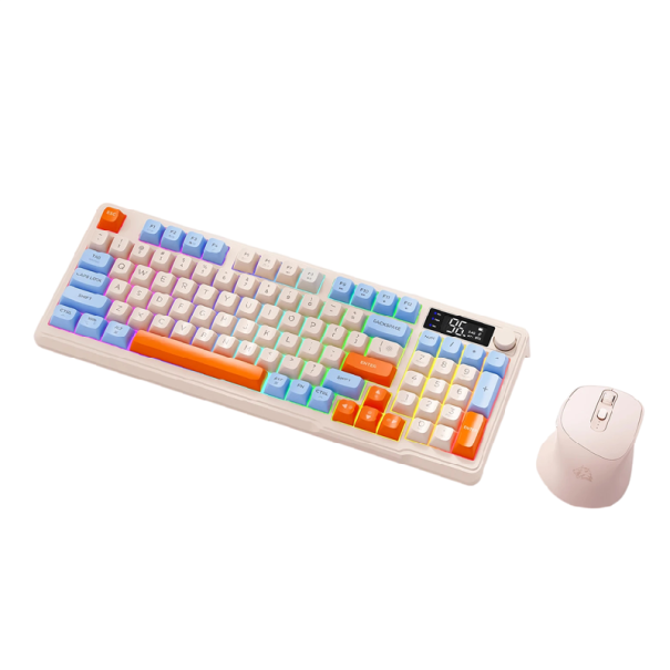 Kabellose Tastatur und Maus M96 Screen Kit ZIYOULANG Bluetooth 38,5x14,5x4cm PBT creme-rosa Set für PC Laptop