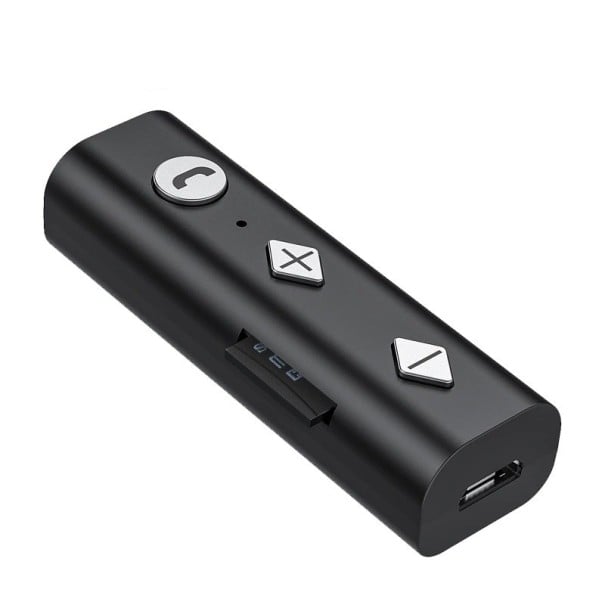 Kabelloser Bluetooth 5.0 Adapter mit 3,5 mm Klinkenstecker Micro SD Kartenslot Akku 110 mAh Reichweite 10 m Kompakte Maße 5 x 1,5 cm 1