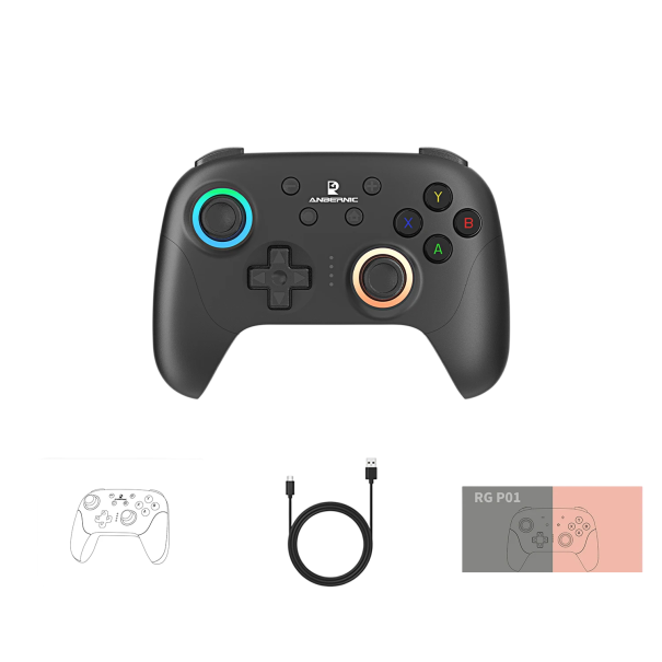 Kabelloser Gaming-Controller mit berührungslosen Analogstick-Sensoren, 6-Achsen-Bewegungssteuerung, haptischem Feedback, programmierbaren Tasten schwarz