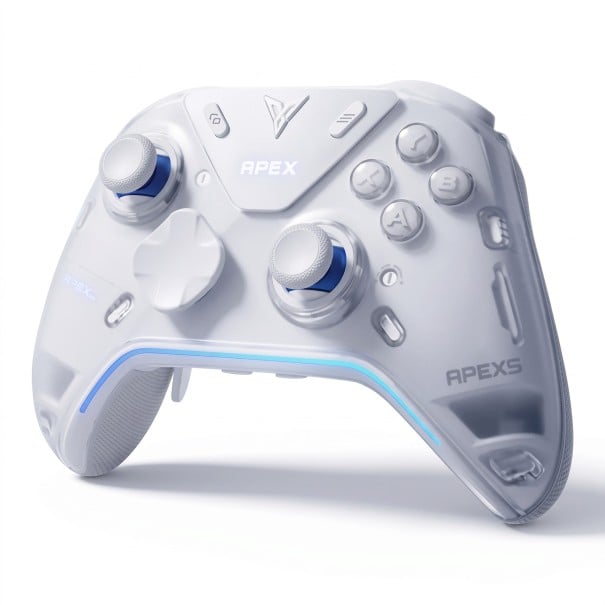Kabelloser Gaming-Controller mit USB-Empfänger und blauem Lichtstreifen in Weiß für PC, Nintendo Switch, Fernseher und Mobiltelefon 1