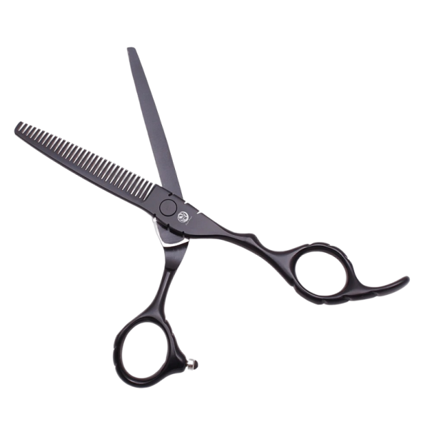 Kadernícke efilačné nožnice z nerezovej ocele 16 cm Profesionálne nožnice na strihanie vlasov so zúbkami Príslušenstvo pre holiče čierna