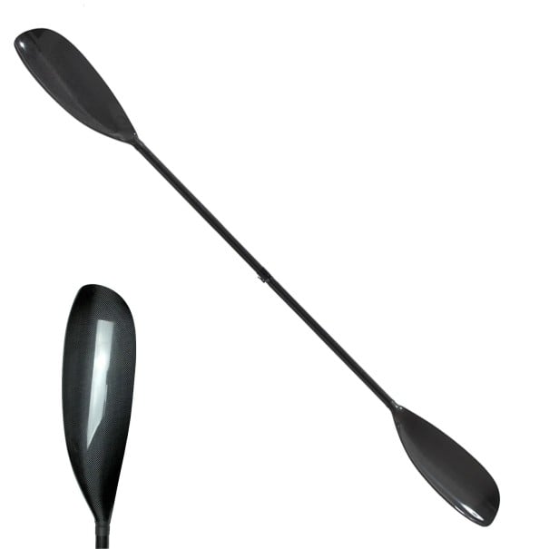Kajakové pádlo karbonové oboustranné přenosné 220-230 cm nastavitelné o 10 cm lopatka 52,5 x 16,4 cm černé veslo na kajak i loďku 1