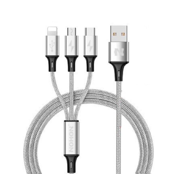 Καλώδιο USB φόρτισης για Micro USB / USB-C / Lightning ασημί