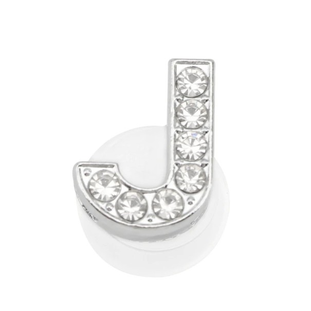 Kamínková ozdoba na crocsy písmeno J 2,5–3 cm PVC stříbrná dekorace do bot pro personalizaci obuvi a doplnění stylu 1