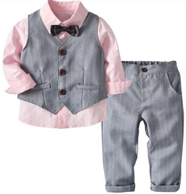 Kamizelka, koszula i spodnie chłopięce B1318 jasnoróżowy 2