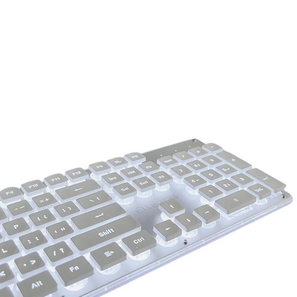 Kancelářská klávesnice EWEADN GX710S tichá s LED podsvícením 44x13 cm celokovový panel 104 kláves pro práci i psaní bílá