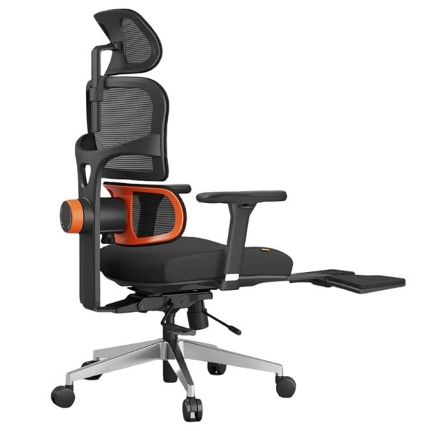 Kancelářská židle ergonomická síťovaná s bederní opěrkou a podnožkou opěrka hlavy pěnový sedák a prodyšná síťovina do kanceláře i pracovny u PC černá