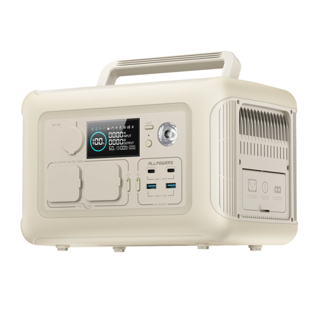 Kannettava generaattori 299 Wh 400 W varavirtalähde Aurinkopaneeli Tuloliitäntä 2 x AC 600 W 2 x USB-A 2 x USB-C LED-valo LCD-näyttö Hätäkäyttö valkoinen