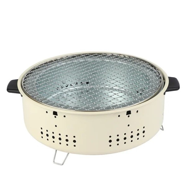 Kannettava hiiligrilli Ruostumaton teräs Kokoontaitettava BBQ-grilli Ulkona retkigrilli pöytämalli puutarhaan piknik matkailu Beige 1