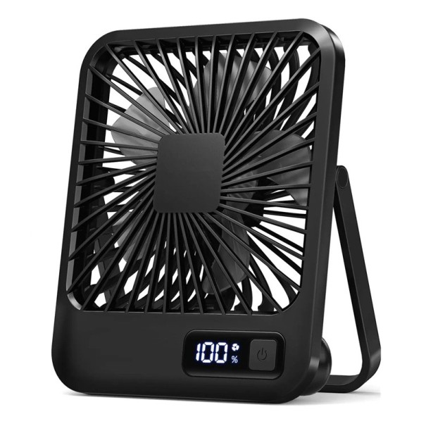 Kannettava kokoontaitettava USB-tuuletin 16,5 × 13,5 cm Taitettava pöytätuuletin näytöllä ja 5 nopeudella Erittäin hiljainen henkilökohtainen tuuletin ABS 180° kallistus musta