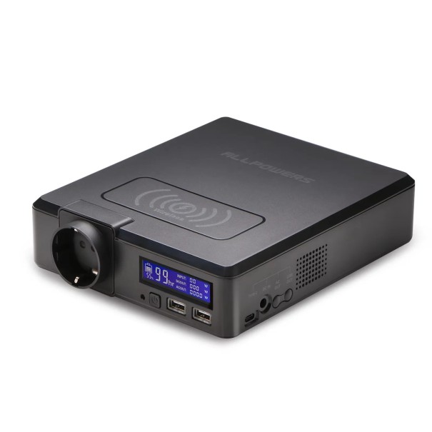 Kannettava latausasema ALLPOWERS S AC-pistokkeella 200 W ja langattomalla Qi-latauksella 154 Wh ja 41 600 mAh Musta Retkeilyyn ja matkustamiseen 1