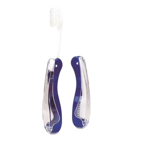 Kannettava taitettava kertakäyttöinen matkahammasharja 18 cm Retkeilyhammasharja Muovinen hygieniaväline 11 cm taitettuna violetti