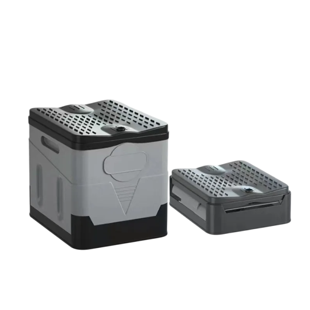 Kannettava taitettava wc-autoon 27 x 31,5 cm Korkeus 29 cm Kokoontaitettuna 11 cm Kevyt PP-materiaali Kätevä matkakäymälä Retkeily harmaa