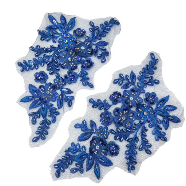 Kantborduurwerk met bloemenpatroon 12 x 22 cm 1 paar Decoratieve geborduurde applicatie voor jurken, kleding, modeaccessoires en creatieve projecten blauw