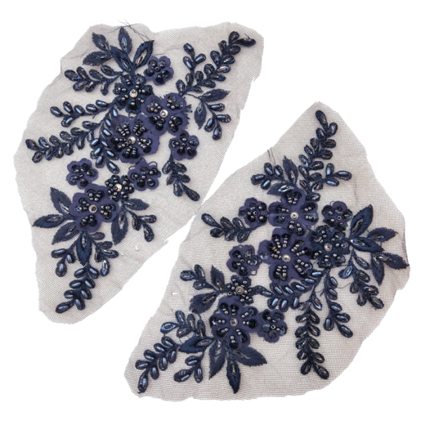 Kantborduurwerk met bloemenpatroon 12 x 22 cm 1 paar Decoratieve geborduurde applicatie voor jurken, kleding, modeaccessoires en creatieve projecten zwart