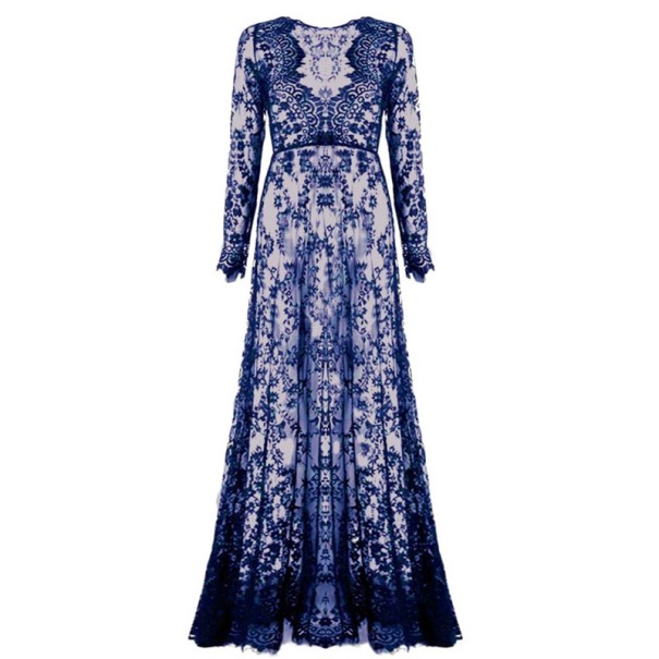 Kanten maxi-jurk donkerblauw XS
