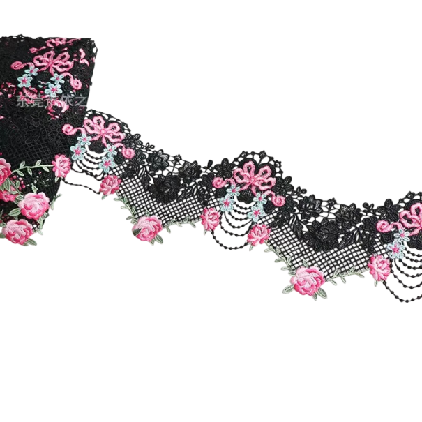 Kantlint met bloemenpatroon 14 cm x 182 cm Polyester decoratieve kant voor naaien, versieren van kleding, bruiloftdecoraties en handgemaakt zwart