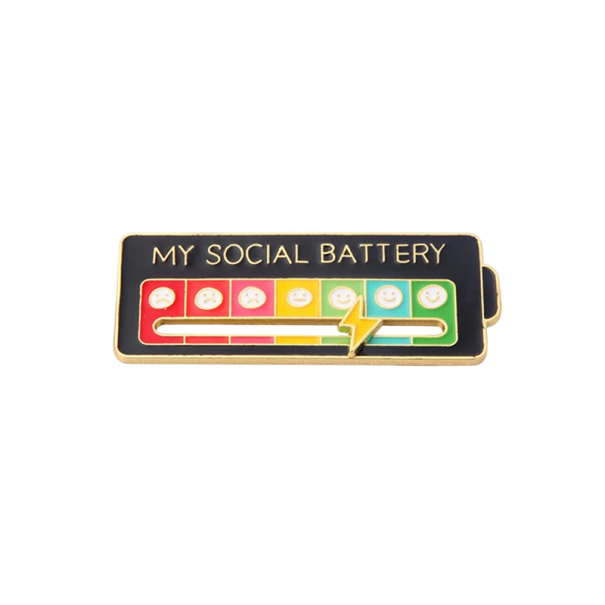 Kantoorspeld 2 x 5 cm Energie-speld in de vorm van een batterij Sfeermeter Emotietracker Stijlvolle accessoire zwart