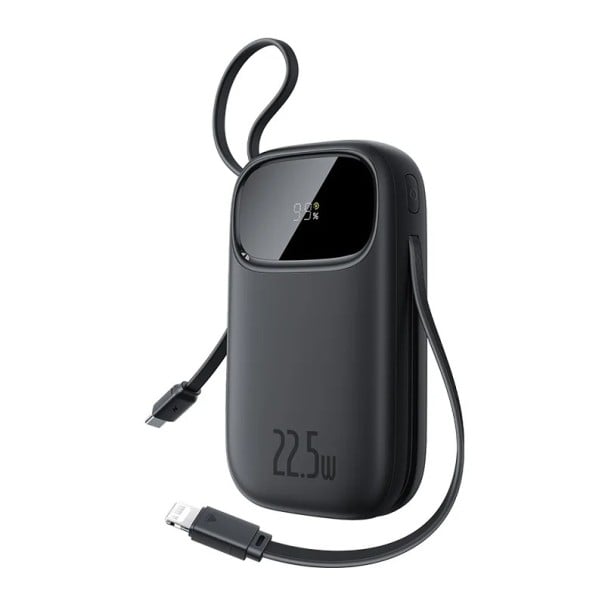 Kapacitní powerbanka Vestavěné kabely USB-C a Lightning 22,5 W 20000 mAh Displej se stavem nabití Pro telefon na dovolenou a kempování černá