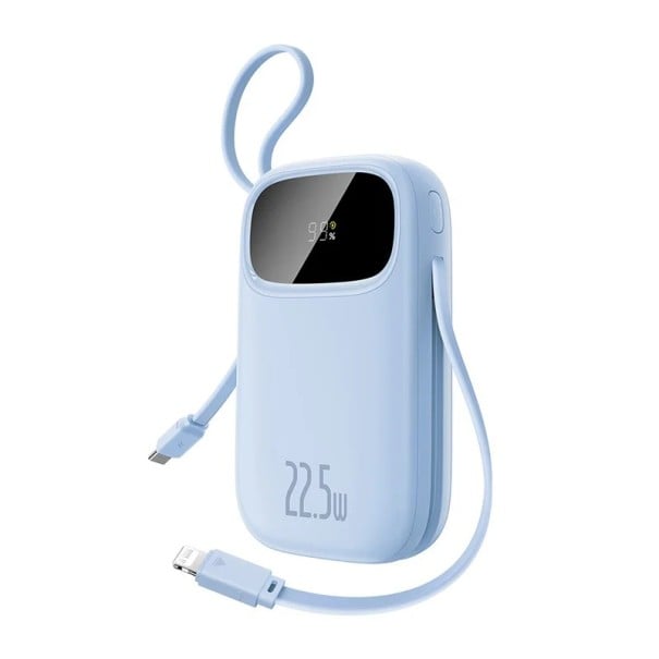 Kapacitní powerbanka Vestavěné kabely USB-C a Lightning 22,5 W 20000 mAh Displej se stavem nabití Pro telefon na dovolenou a kempování modrá