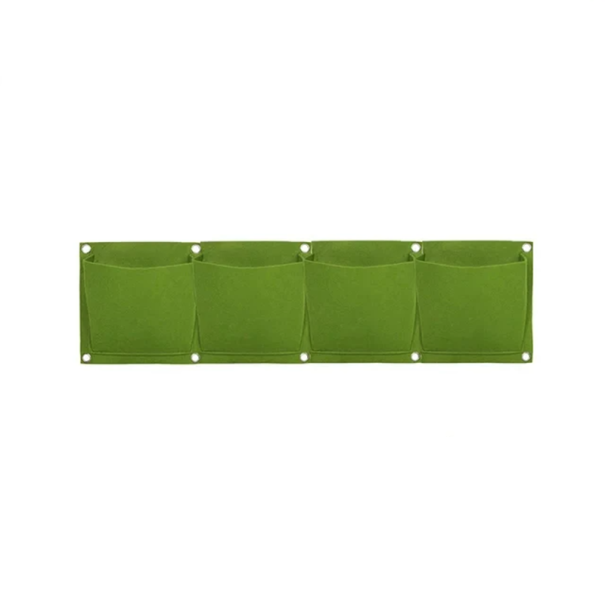 Kapsas de tecido para parede 18 x 66 cm Vaso suspenso com 4 bolsos 15 x 15 cm Jardim vertical na parede Varanda Jardim Interior Exterior verde