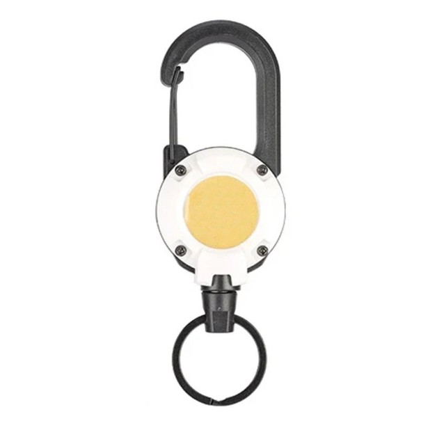 Karabijnhaak met opwindkoord Lier met staalkabel 12,3 x 4 cm 60 cm Stevige opwindhanger Veilige bevestiging van apparatuur Praktische karabijnhaak voor sleutels, gereedschap en accessoires wit
