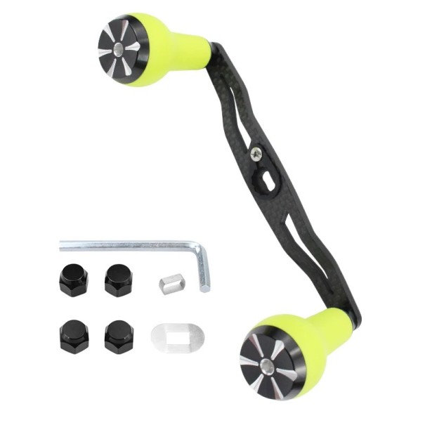 Karbongriff für Baitcasting-Rollen Länge 130 mm Löcher 7 x 4 mm und 8 x 5 mm Karbon und Aluminium Ersatzkurbel für Multiplikatoren grün