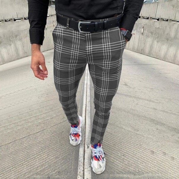 Karierte Herrenhose F1466 grau XXL