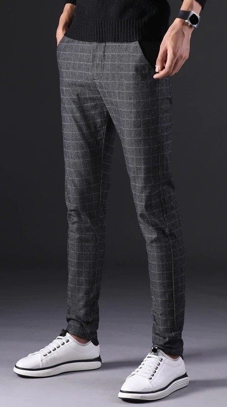 Karierte Herrenhose F1586 grau 38