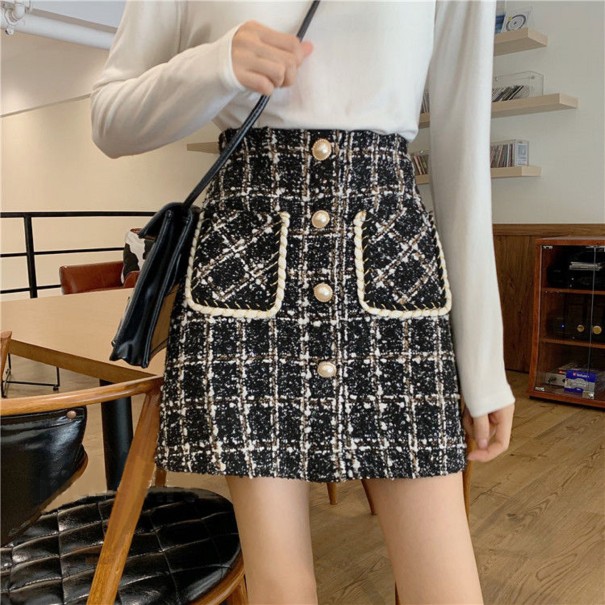 Karierter Minirock für Damen mit Taschen A1969 schwarz XS