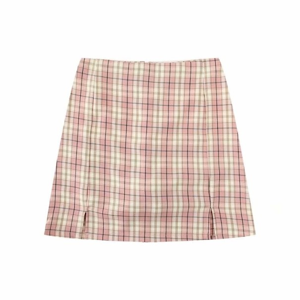 Karierter Minirock für Damen rosa S